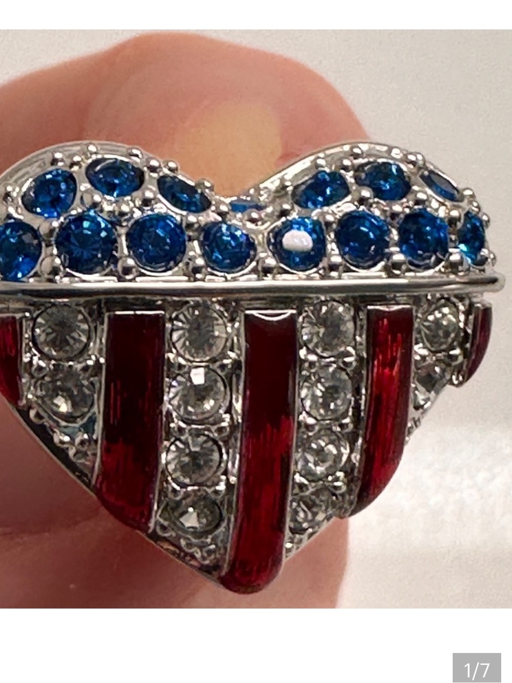 Swarovski Red, Blue and Clear Crystal Heart pin / tie tack
